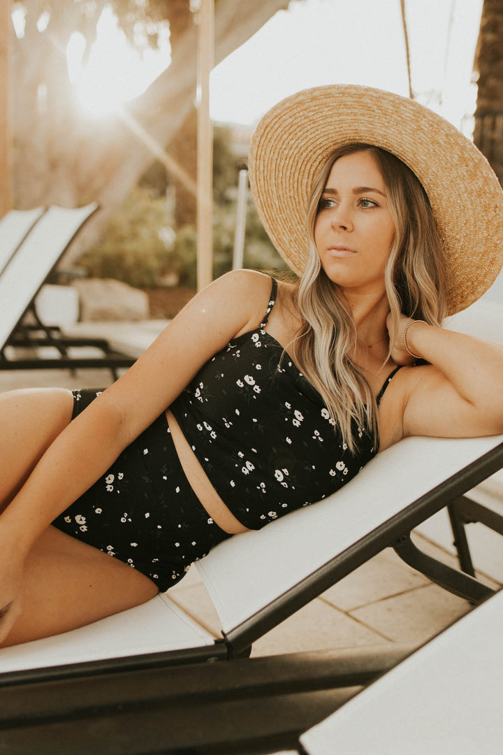 Black floral modest tankini top. Cute modest tankini.