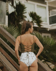 Cute modest full coverage olive green tankini top 