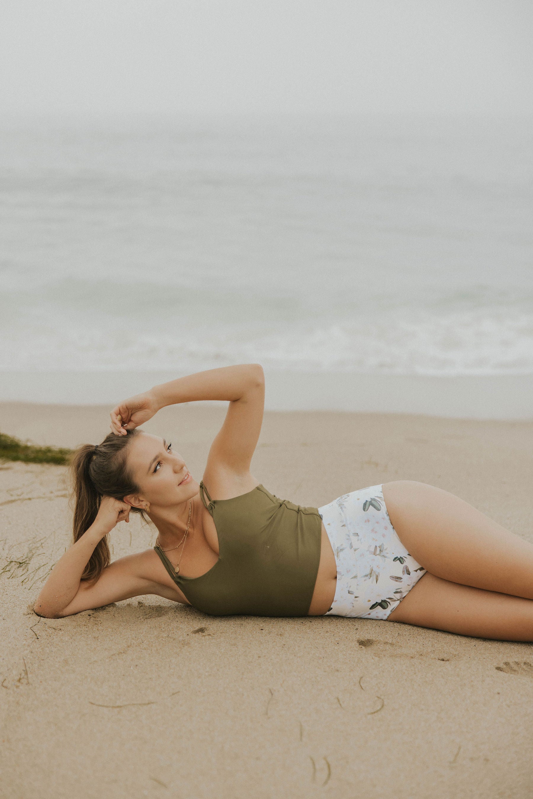 Cute modest full coverage olive green tankini top 