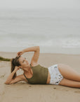 Cute modest full coverage olive green tankini top 