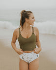 Cute modest full coverage olive green tankini top 