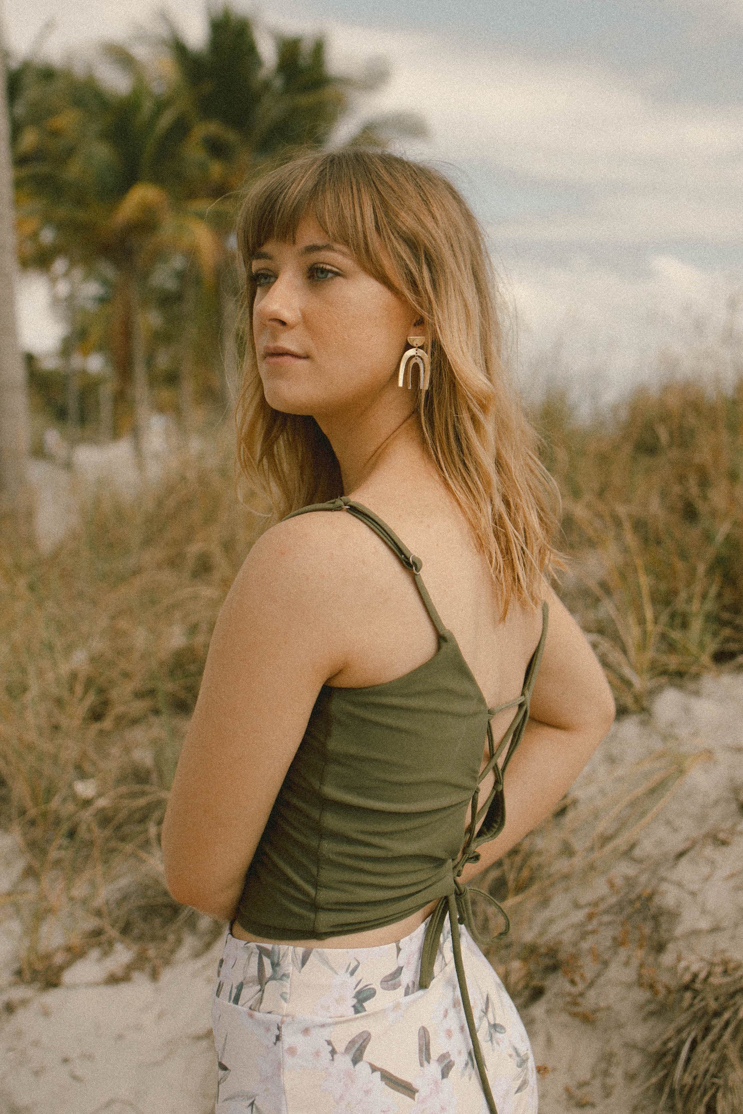 Cute modest full coverage olive green tankini top 