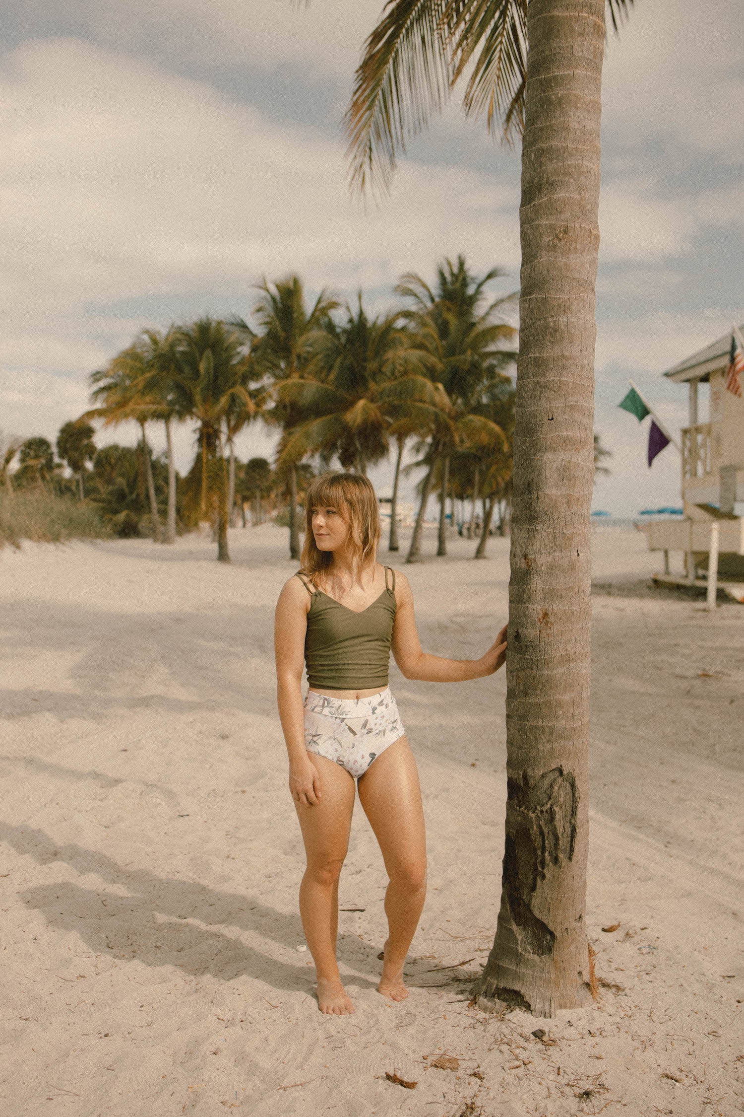 Cute modest full coverage olive green tankini top 