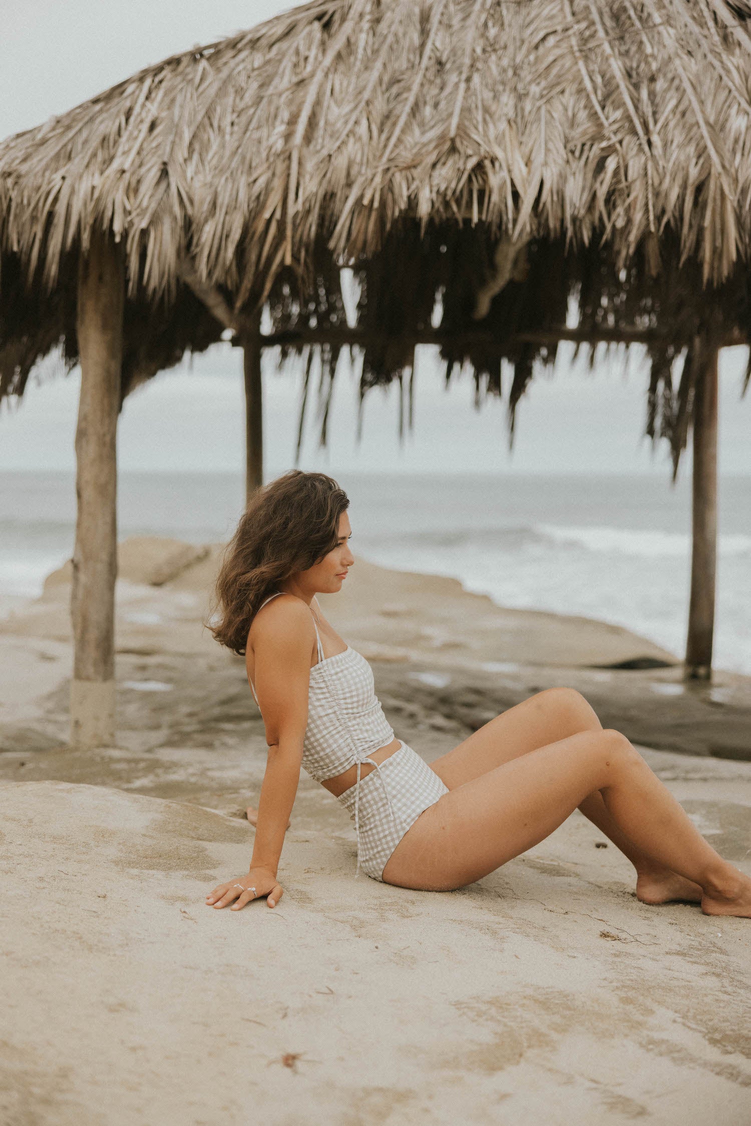Gingham full coverage high waisted bikini bottoms.