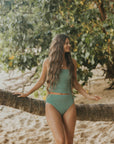 Cute modest teal textured bikini bottoms