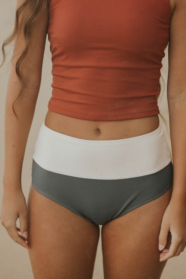 Cute modest grey textured bikini bottoms. 