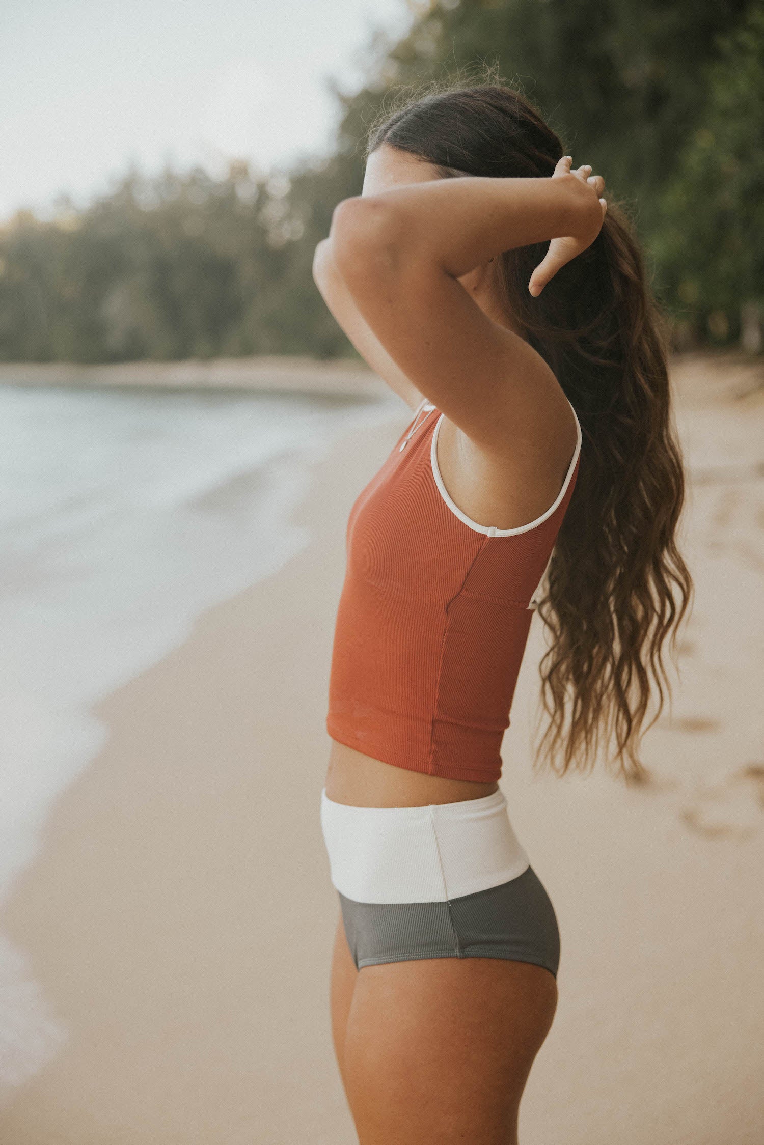Cute modest grey textured high waisted bikini bottoms.