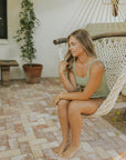 smocked sage green swimsuit modest womens swimwear shirred maternity friendly one piece