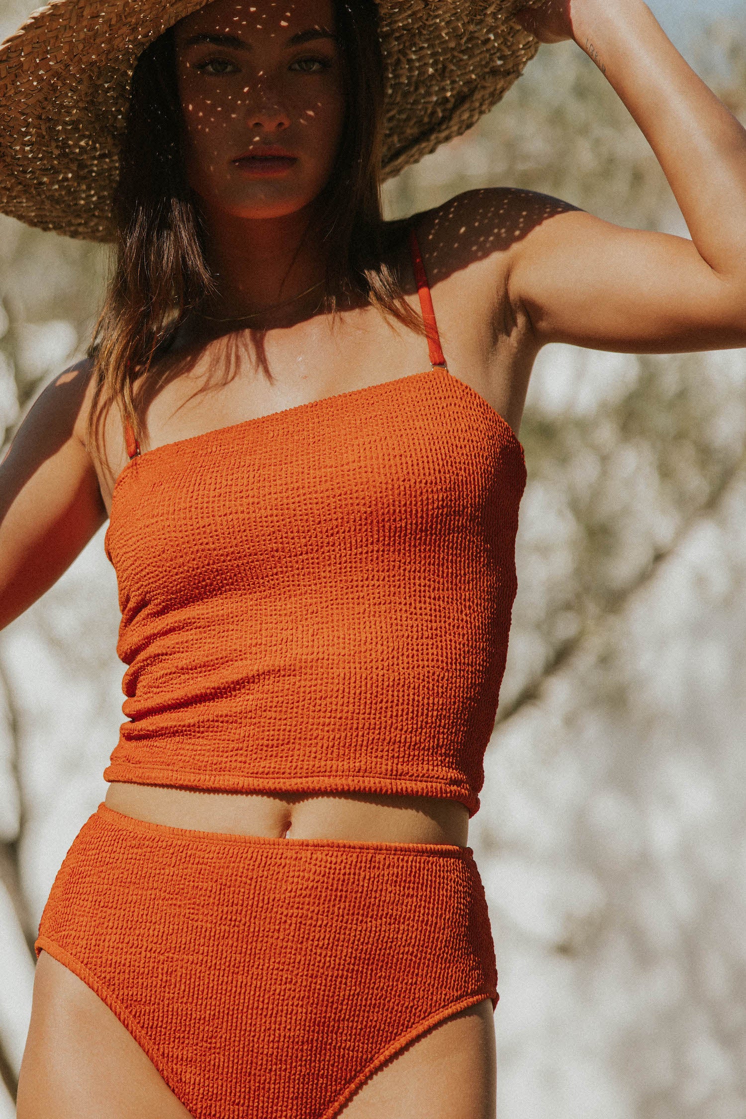 Dark orange two-piece ginger swimsuit for women