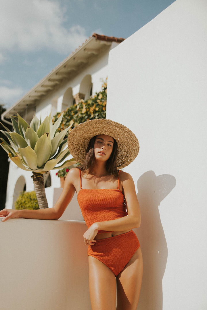 Dark orange two-piece ginger swimsuit for women