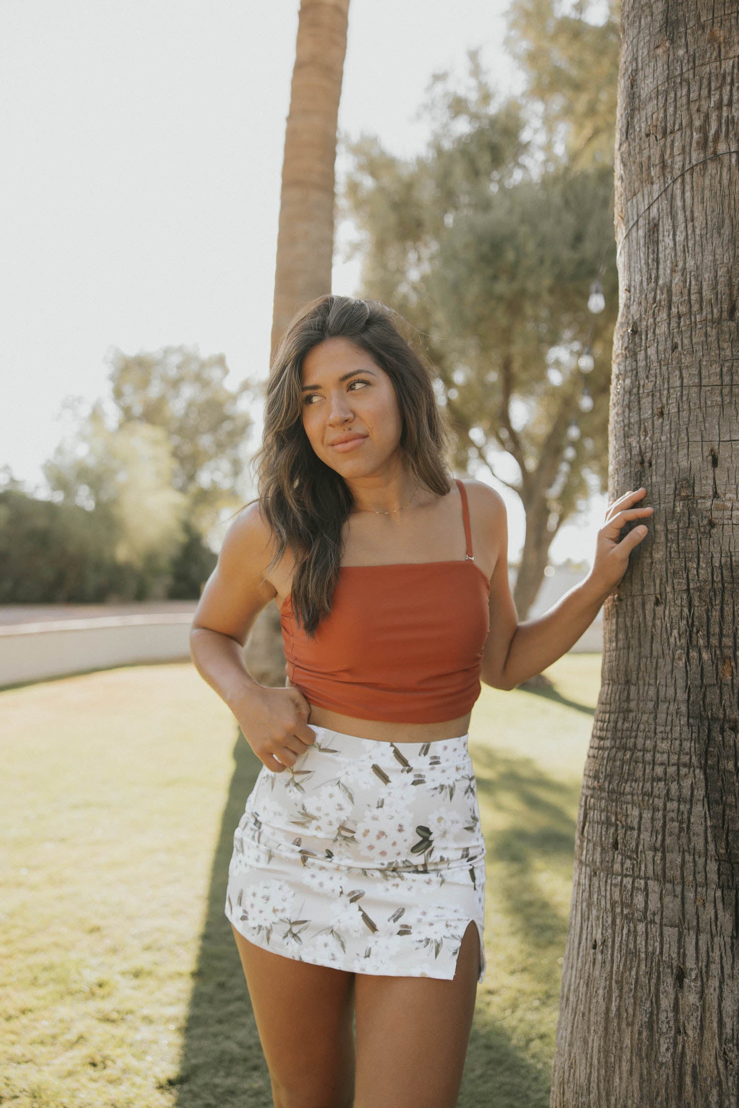 high waisted swim skirt white floral cute swim skirt modest with full coverage paired with tankini top