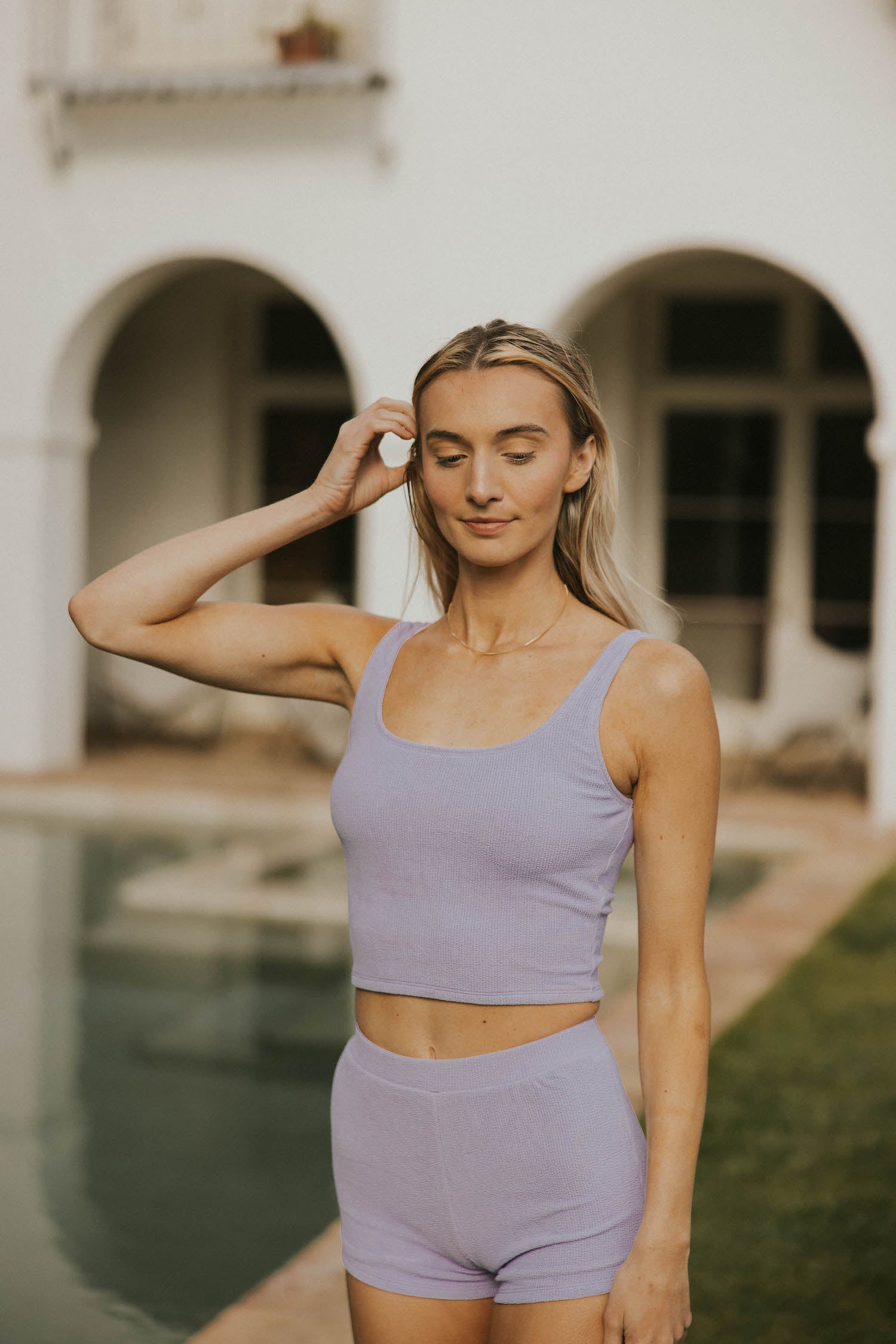 Lavender purple women's swimsuit cropped tankini top