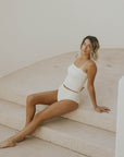 Conservative white tankini  